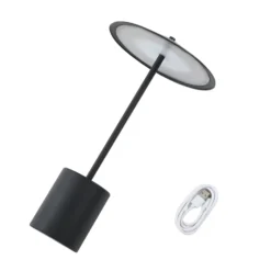 Lámpara de mesa Lindby LED recargable Ayva, negra, aluminio, IP44