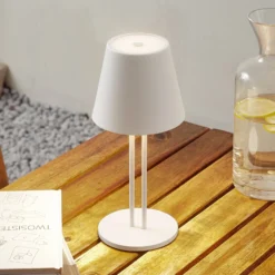 Lámpara de mesa Lindby LED recargable Janea TWIN, blanca, metal