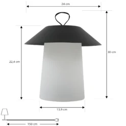 Lámpara de mesa Lindby LED recargable Kalina, negra/blanca, IP44
