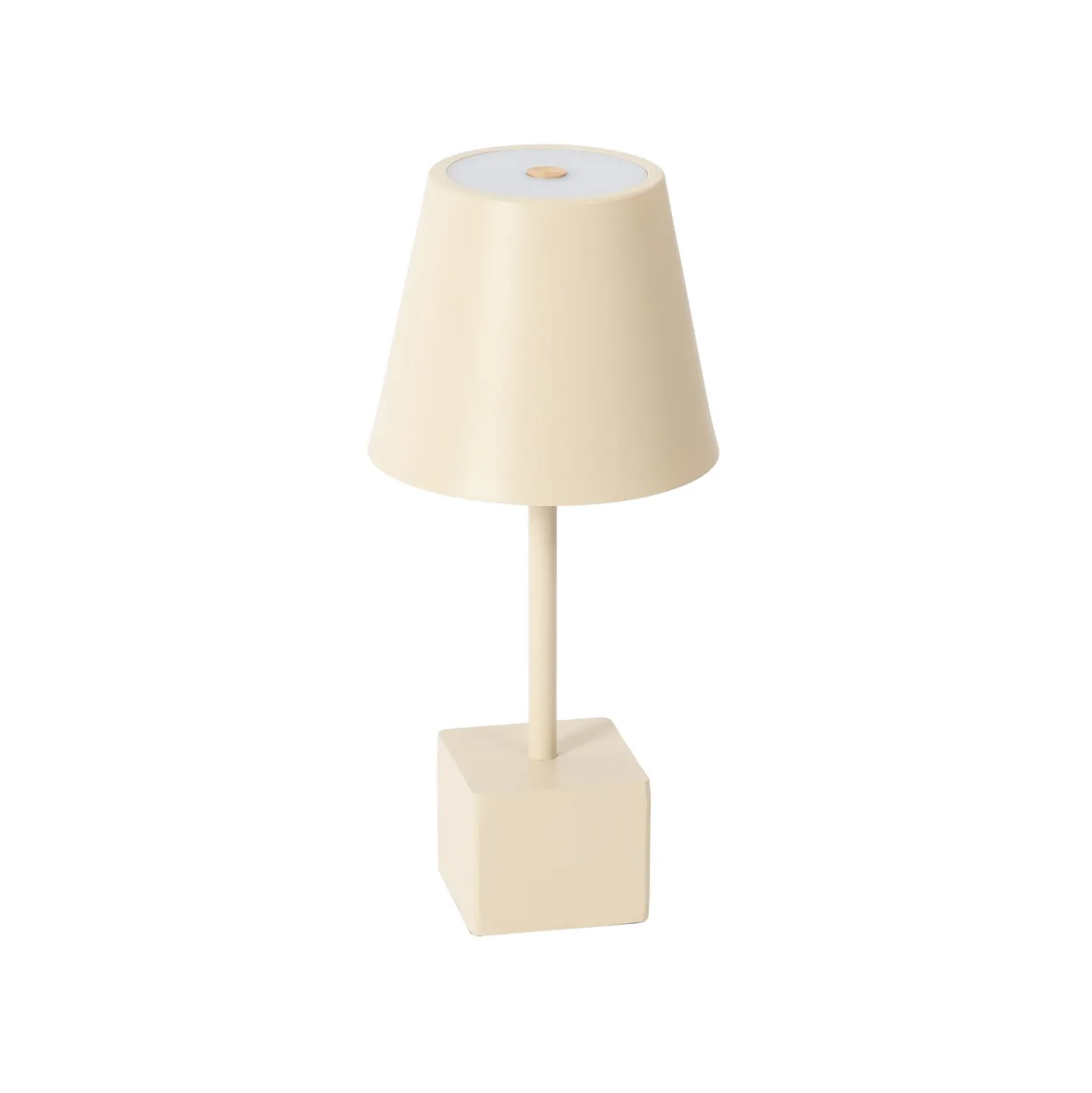 Lámpara de mesa Lindby LED recargable Janea CUBE, beige, metal