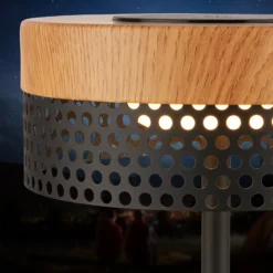 Lámpara de mesa recargable Booha, marrón, metal, IP44, atenuable