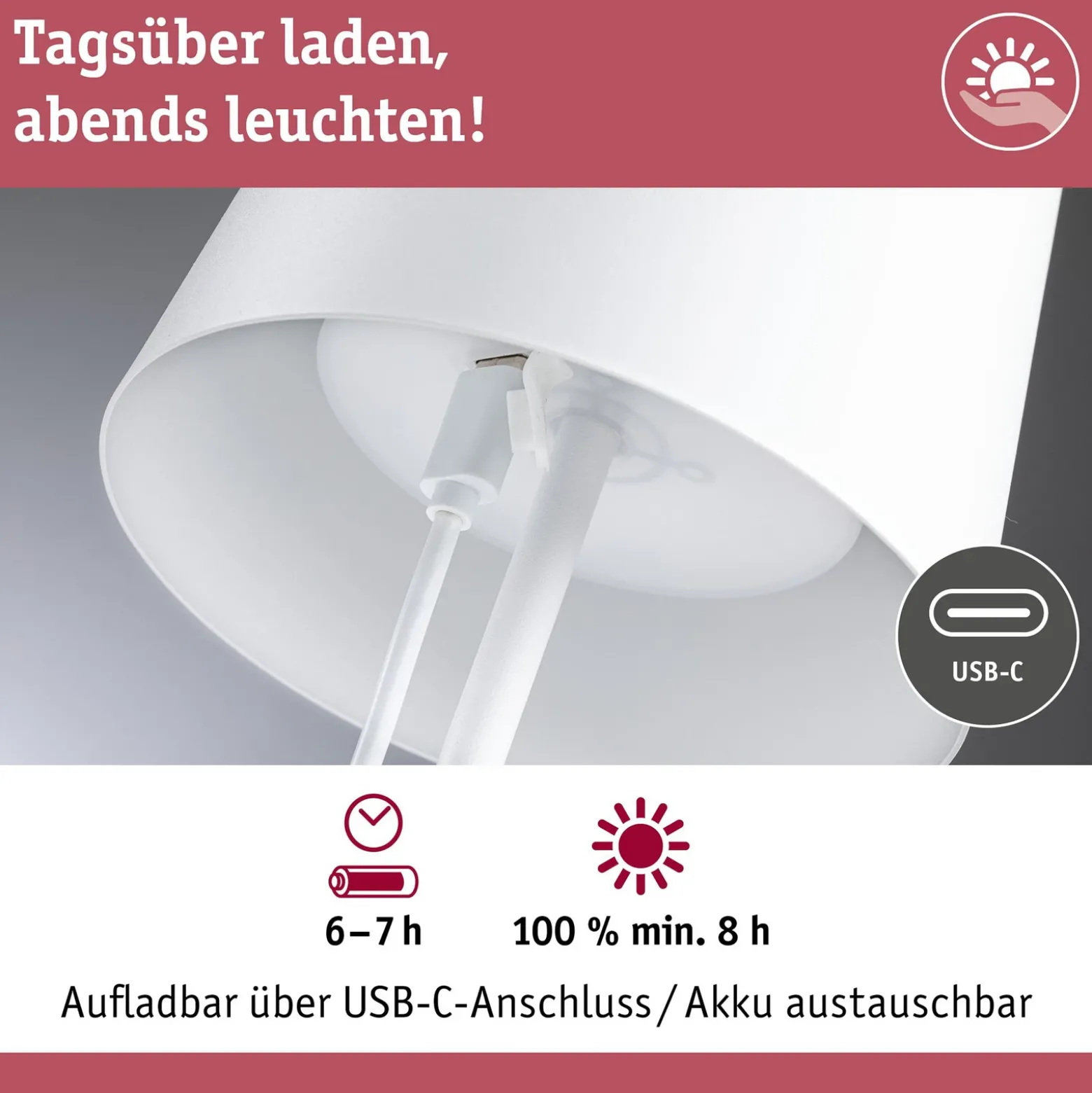 Lámpara de mesa recargable LED Gilo de Paulmann, blanca, plástico, IP44