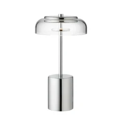 Lámpara de mesa recargable LED Nuura Blossi, altura 26 cm, cromado/transparente
