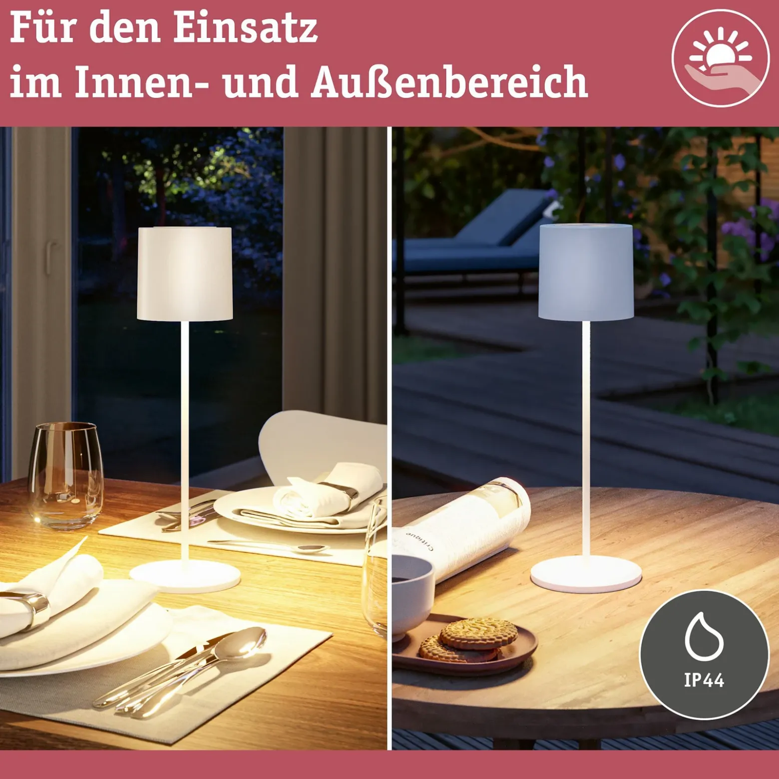 Lámpara de mesa recargable LED Tuni de Paulmann, blanca, plástico, IP44