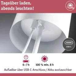 Lámpara de mesa recargable LED Tuni de Paulmann, blanca, plástico, IP44