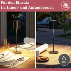 Lámpara de mesa recargable LED Paulmann Tuni, negra, plástico, IP44