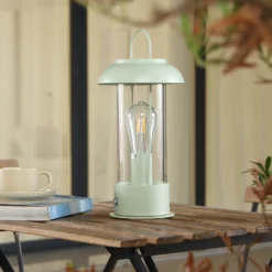 Lámpara de mesa recargable Lindby Yvette, verde, IP44, regulador táctil