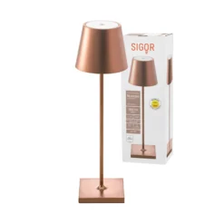 Lámpara de mesa recargable Nuindie LED, USB-C, bronce, IP54, atenuable