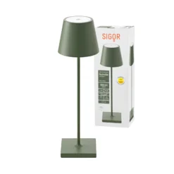 Lámpara de mesa recargable Nuindie LED, USB-C, verde abeto, IP54, atenuable