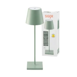 Lámpara de mesa recargable Nuindie LED, USB-C, verde salvia, IP54,
