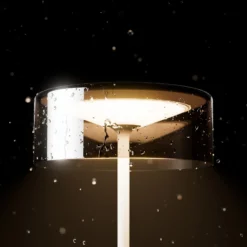 Lámpara de mesa recargable Numotion LED, plata, cristal, IP54, atenuable