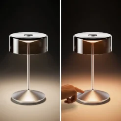 Lámpara de mesa recargable Numotion LED, plata, cristal, IP54, atenuable