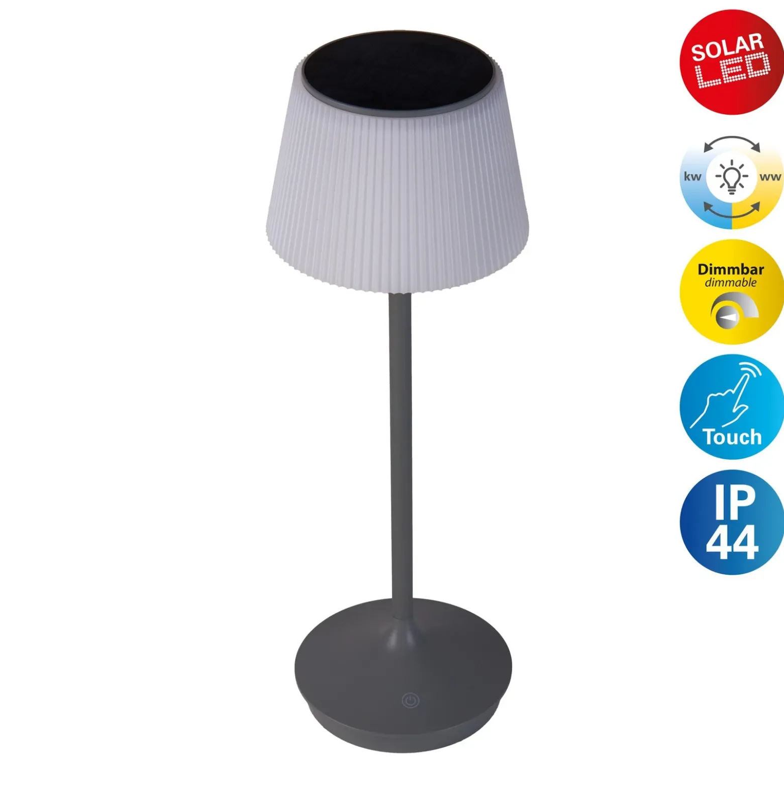 Lámpara de mesa solar LED Emmi CCT recargable gris
