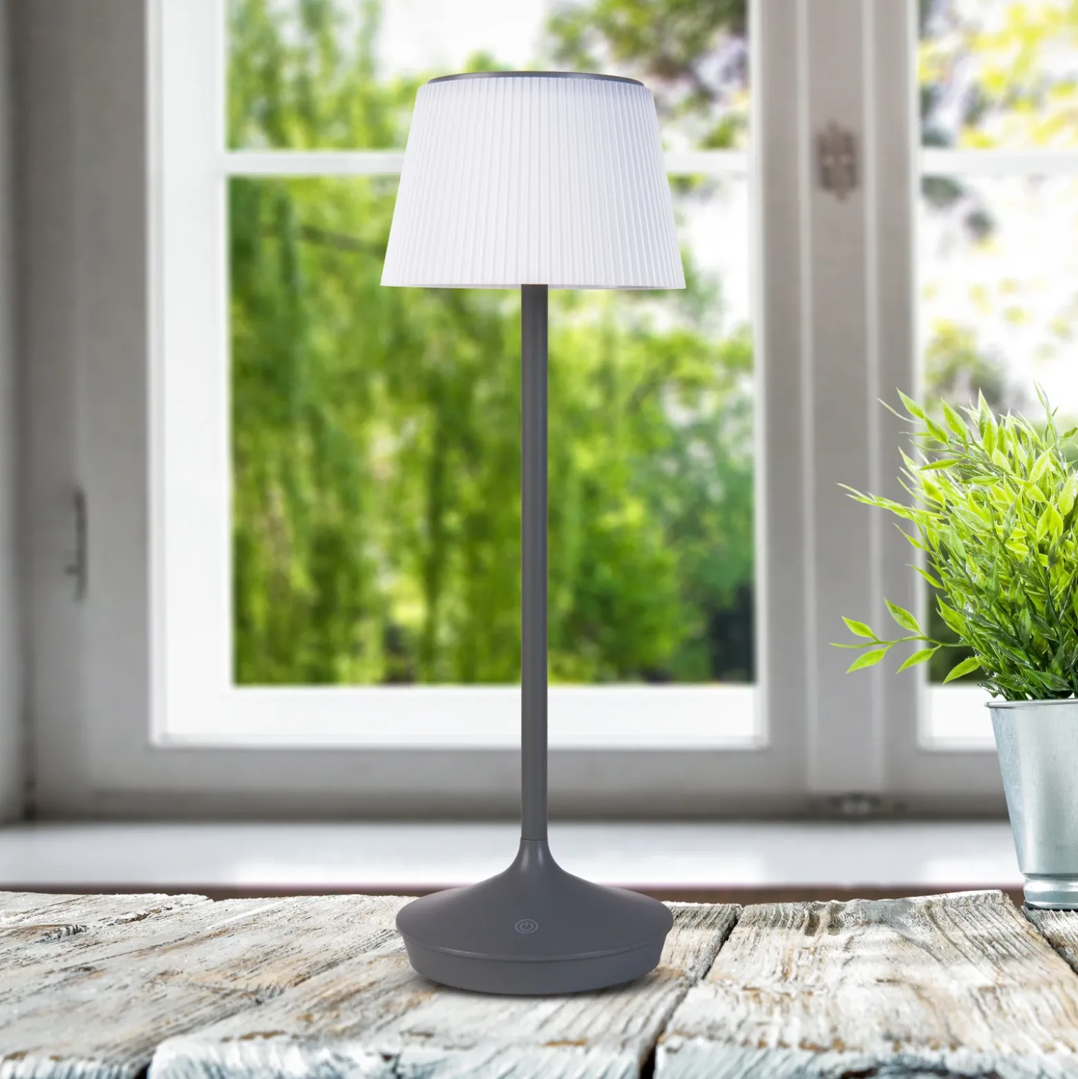 Lámpara de mesa solar LED Emmi CCT recargable gris