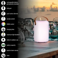Lámpara de mesa solar LED Orno blanco cálido y RGB