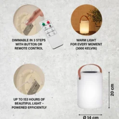 Lámpara de mesa solar LED Orno blanco cálido y RGB