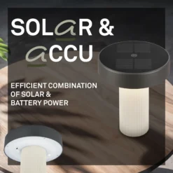 Lámpara de mesa solar recargable LED Poga, blanco antiguo/antracita, IP44