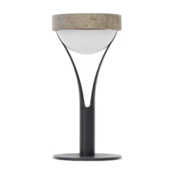Lámpara de mesa solar Tyble LED, negra / teca, 2.700 K, 200 lm