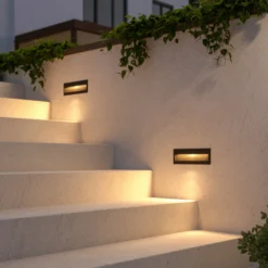 Lámpara de pared LED empotrable Lucande Loya, 23 x 8 cm, gris, IP54