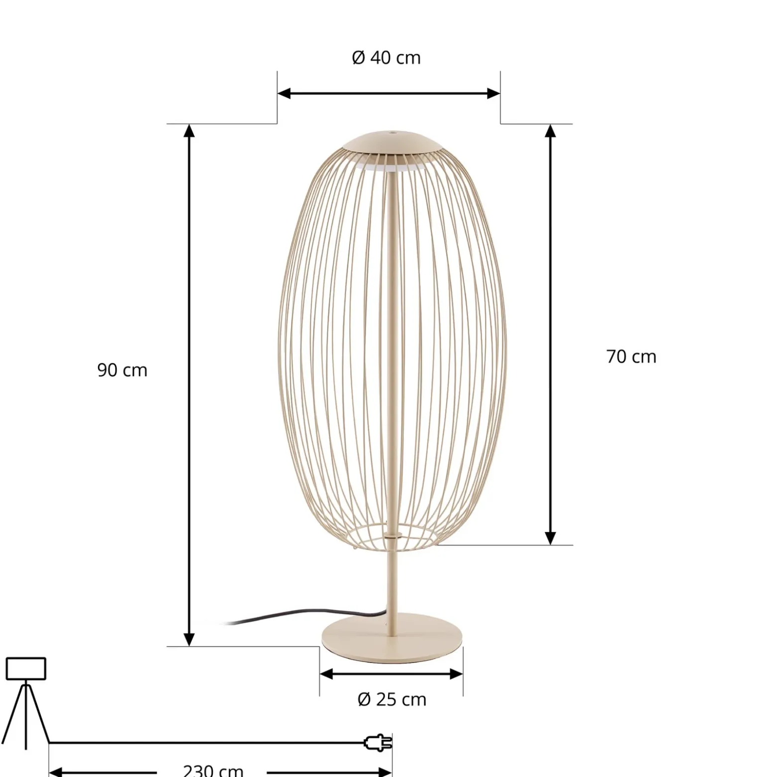 Lámpara de pie LED exterior Lucande Richi, color beige, altura 90 cm, IP44
