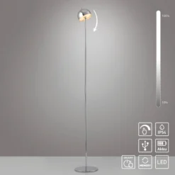Lámpara de pie LED recargable Bellis cromada de Schöner Wohnen, IP54, 3000 K