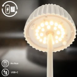 Lámpara de pie LED recargable Brilo unplugged Riffle, blanca, regulador táctil