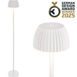 Lámpara de pie LED recargable Brilo unplugged Riffle, blanca, regulador táctil