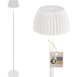 Lámpara de pie LED recargable Brilo unplugged Riffle, blanca, regulador táctil