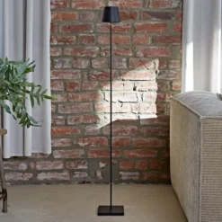 Lámpara de pie LED recargable Nuindie IP54 120 cm redonda USB-C negra