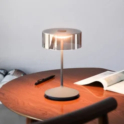 Lámpara de sobremesa recargable Numotion LED, grafito, cristal, IP54, atenuable