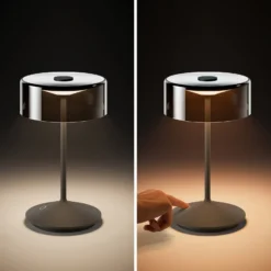 Lámpara de sobremesa recargable Numotion LED, grafito, cristal, IP54, atenuable