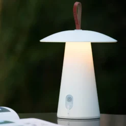 Lámpara de sobremesa recargable La Donna LED, blanca, aluminio, atenuable