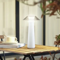Lámpara de sobremesa recargable de LED Lindby Gomba, blanca, atenuable