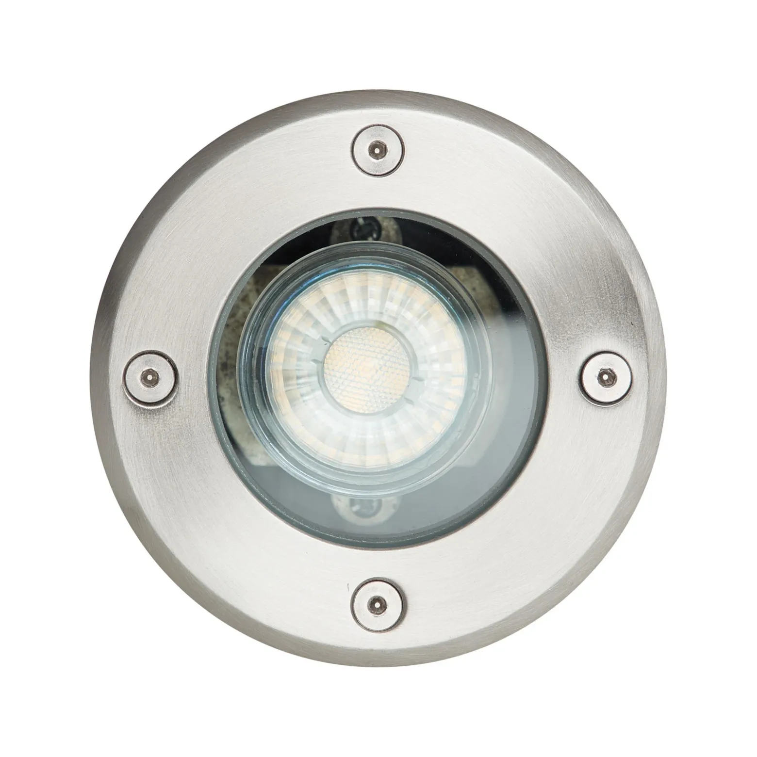 Lámpara de suelo empotrable Itch, Ø 11 cm, acero inoxidable, metal