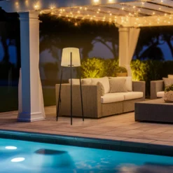 Lámpara de terraza Lindby Jaimy, 148 cm, trípode, aluminio