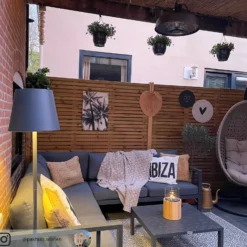 Lámpara de terraza Lucande Andrei, gris, 150cm de altura, IP54, E27