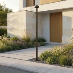 Lámpara exterior LED Lucande Nirella, 200 cm, negra, CCT, IP65