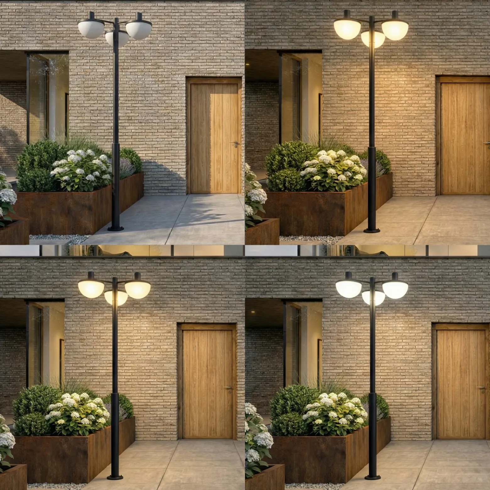 Lámpara exterior LED Lucande Toras, negra, con 3 luces, atenuable en CCT