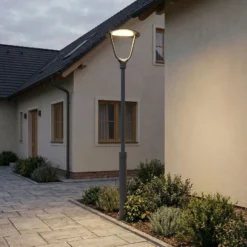 Lámpara exterior LED Lucande Tarasu, gris, 250 cm, aluminio, IP65