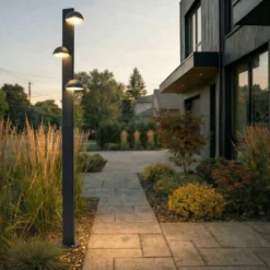 Lámpara exterior LED Lucande Velira, negra, 220 cm, con 3 luces.