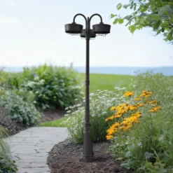 Lámpara exterior LED PRIOS Thorus, 204 cm, negro, 3 luces, IP44