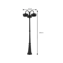 Lámpara exterior LED PRIOS Thorus, 204 cm, negro, 3 luces, IP44
