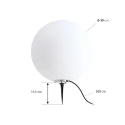Lámpara globo Lindby Valyra, Ø 50 cm, IP54, pica para suelo