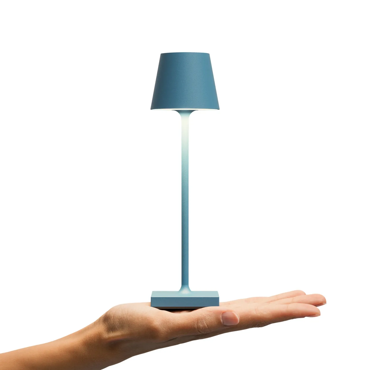 Lámpara LED de mesa con batería Nuindie pocket, azul, IP54, atenuable