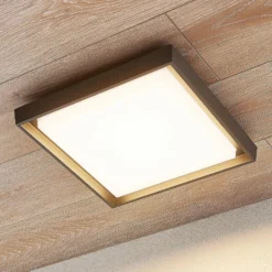 lámpara LED de techo para exterior Lucande Birta, gris oscuro, IP54, 34 cm
