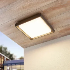 lámpara LED de techo para exterior Lucande Birta, gris oscuro, IP54, 34 cm
