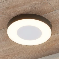 lámpara LED de techo para exterior Lucande Sora, redonda, sensor, IP54