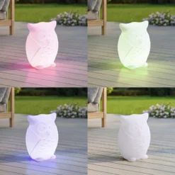 Lámpara LED recargable Lindby Errol, búho, blanco, RGBW, IP54