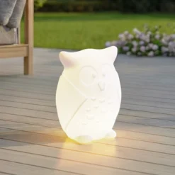 Lámpara LED recargable Lindby Errol, búho, blanco, RGBW, IP54