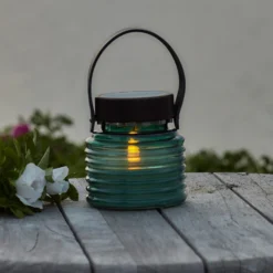 Lámpara LED solar Aston Jar, altura 12 cm, verde/marrón, IP44